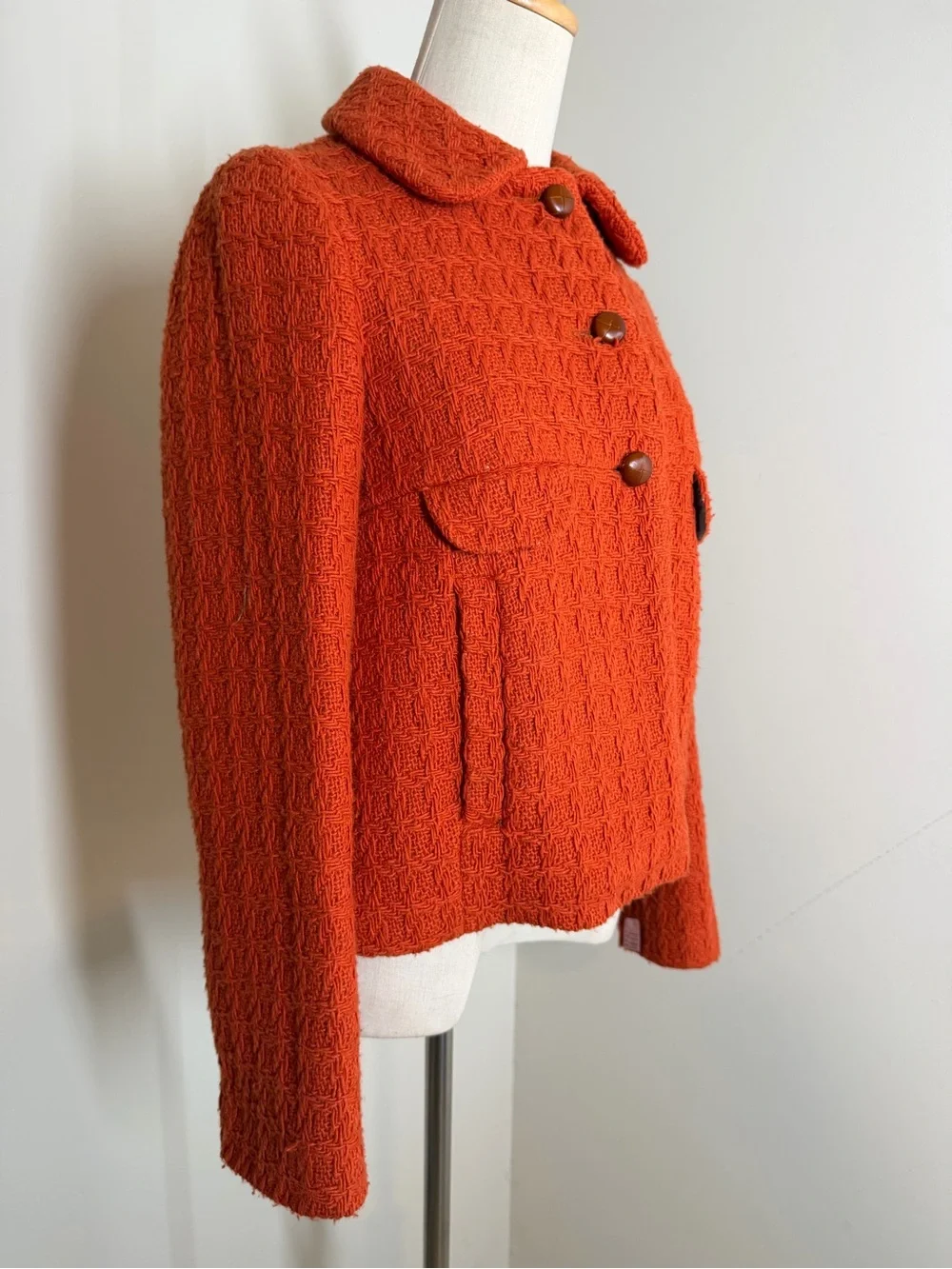 Zara Basic Women’s Burnt Orange -SZ S- Cropped Tweed-Wool Blend Textured Jacket